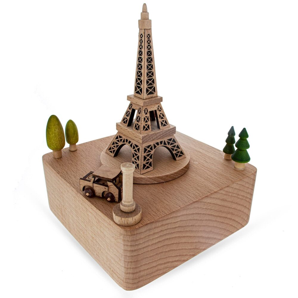 9235 Eiffel Tower, Paris, France Wooden Musical Figurine with Moving Car